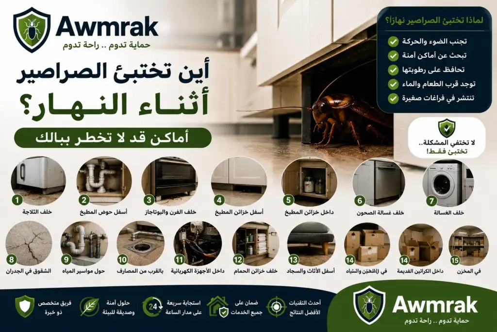 أين تختبئ الصراصير أثناء النهار